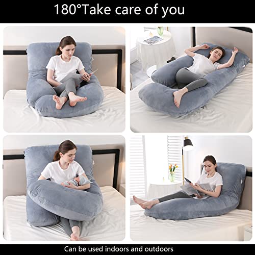 Jcickt Pregnancy Pillow J Shaped Full Body Pillow with Velvet Cover Grey Maternity Pillow for Pregnant Women, 60"