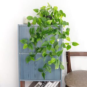 WXBOOM Small Fake, Artificial Potted Plant Faux Ivy Vine Plant Hanging Plant Pothos for Shelf Home Office Indoor Outdoor Garden Greenery Decor 2.84ft (Black Pot)