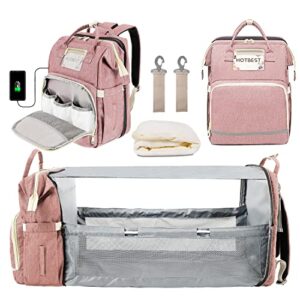 hotbest diaper bag backpack, diaper bags, multifunction waterproof travel essentials diaper bag with usb port, newborn registry shower gifts, unisex and stylish(pink)