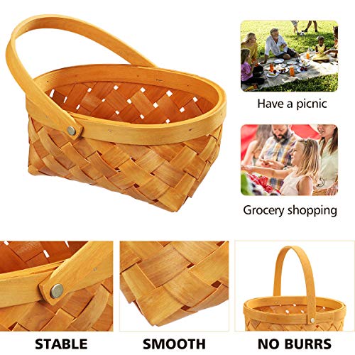 Picnic Basket Natural Woven Woodchip with Folding Handles Easter Basket Closet Storage Organizer Basket Bath Toy and Kids Toy Storage