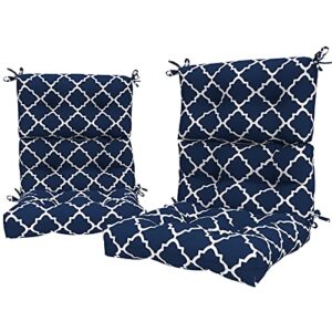 lvtxiii outdoor seat/back chair cushion patio tufted high back cushion, seasonal replacement rocking chair cushion with ties (22” w x 20d”, set of 2, geomentry navy)