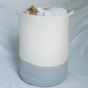 Grey Woven Rope Tall Toys Storage Basket with Handles Blankets Clothes Towels Laundry Basket Nursery Organizer Bins