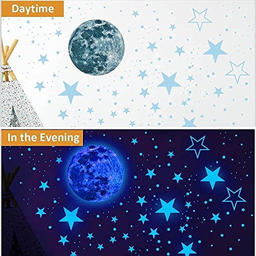 Glow in The Dark Stars for Ceiling, 1120PCS Airsnigi Glow in The Dark Wall Decals Long-Lasting Glowing Star Wall Stickers Perfect Gifts for Kids Room Decor, Halloween, Christmas - Blue