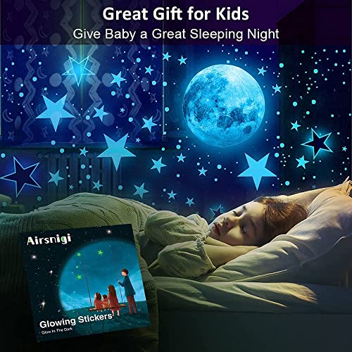 Glow in The Dark Stars for Ceiling, 1120PCS Airsnigi Glow in The Dark Wall Decals Long-Lasting Glowing Star Wall Stickers Perfect Gifts for Kids Room Decor, Halloween, Christmas - Blue