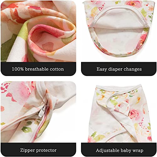 LITTLE TOTS Swaddle Blanket for Baby Girl Boy Easy Change Infant Wrap 3 Pack Adjustable Sleep Sack for Newborn Babies 0-3 Month (Rainbow and Flowers)