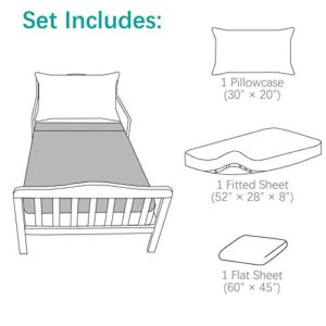 Biloban 3-Piece Toddler Sheet Set Microfiber, Toddler Bedding Set Includes Crib Mattress Sheet, Flat Sheet and Envelope Pillowcase, Silky Soft, Breathable and Lightweight, Grey