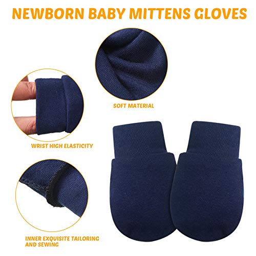 12 Pairs Newborn Baby Mittens Infant Toddler Gloves No Scratch Mittens Gloves for 0-6 Months Baby Boys Girls (Light Blue, White, Gray, Navy Blue, Black, Black-Gray, Cute)