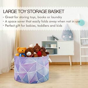 Storage Basket Bin Modern Purple Geometry Round Laundry Basket Collapsible Organizer Basket Kids Laundry Hamper with Handles for Nursery Clothes Toys Books Home Decor