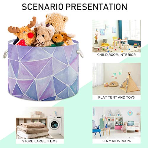 Storage Basket Bin Modern Purple Geometry Round Laundry Basket Collapsible Organizer Basket Kids Laundry Hamper with Handles for Nursery Clothes Toys Books Home Decor