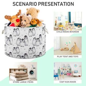 ALAZA Large Storage Basket for Toys Cute Baby Penguins Star Round Blanket Basket Baby Laundry Hamper Canvas Organizer Bin Box Cotton Rope Collapsible Bucket Pillow Home Decor