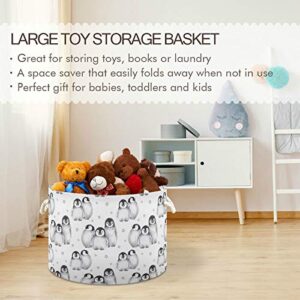 ALAZA Large Storage Basket for Toys Cute Baby Penguins Star Round Blanket Basket Baby Laundry Hamper Canvas Organizer Bin Box Cotton Rope Collapsible Bucket Pillow Home Decor