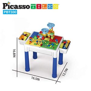 PicassoTiles Kids Activity Center Play Table & Study Desk Set Sandbox Water Tight Container Storage All-in-1 STEM Toy Kit Playset with 331pc Dual Size Building Bricks Construction Blocks Marble Run