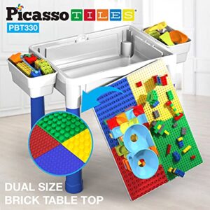 PicassoTiles Kids Activity Center Play Table & Study Desk Set Sandbox Water Tight Container Storage All-in-1 STEM Toy Kit Playset with 331pc Dual Size Building Bricks Construction Blocks Marble Run