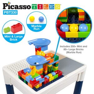 PicassoTiles Kids Activity Center Play Table & Study Desk Set Sandbox Water Tight Container Storage All-in-1 STEM Toy Kit Playset with 331pc Dual Size Building Bricks Construction Blocks Marble Run