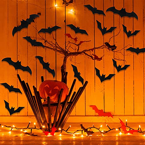 DIYASY Halloween Bats Wall Decor,140 Pcs 3D Bat Decoration Stickers for Home Decor 4 Size Waterproof Black Spooky Bats for Room Decor