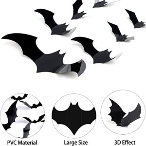 DIYASY Halloween Bats Wall Decor,140 Pcs 3D Bat Decoration Stickers for Home Decor 4 Size Waterproof Black Spooky Bats for Room Decor