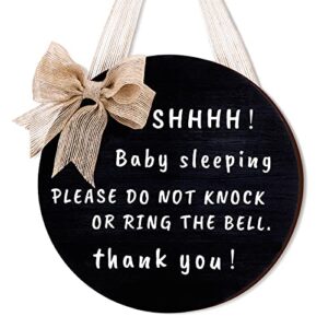 yalikop cute bow baby sleeping front door sign, do not ring the bell do not disturb no solicitation sign sleeping baby decorative front porch sign for new parent, 10 inches, round (black)
