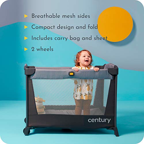 Century Travel On 2-in-1 Compact Playard with Bassinet, Playpen with Sheet Included, Metro