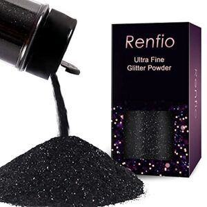 renfio ultra fine glitter powder metallic resin glitter 1.75 oz (50g) pet flakes crafts sequins 1/128" 0.008" 0.2mm epoxy chips flakes for tumblers slime decoration - deep black