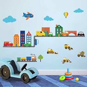 decalmile Construction Vehicles Wall Decals Cars Transportation Boys Wall Stickers Baby Nursery Childrens Bedroom Living Room Wall Decor