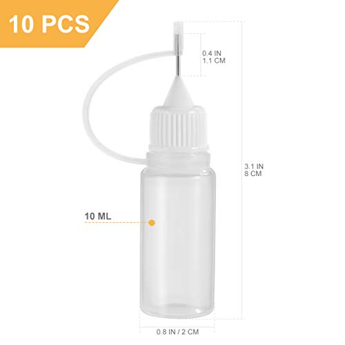 EXCEART 10 Pcs Needle Tip Glue Bottles 10ml Precision Refillable Squeeze Tip Applicator Empty Needle Plastic Bottle for DIY Craft