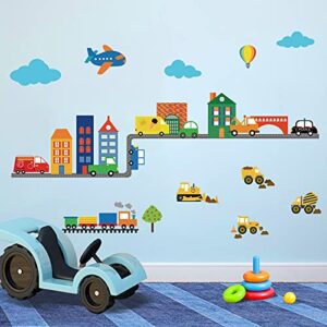 decalmile construction vehicles wall decals cars transportation boys wall stickers baby nursery childrens bedroom living room wall decor