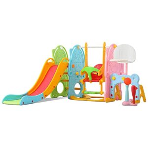unicoo - toddler slide and swing set, kids indoor and outdoor playground combination for boys & girls (kids playground set-8 in 1 - mixed color)