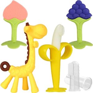 haili xmgq baby teething toys, silicone teether freezer bpa free, soothe babies relief sore gums, banana finger toothbrush, fruit shape giraffe set for infant boys and girls