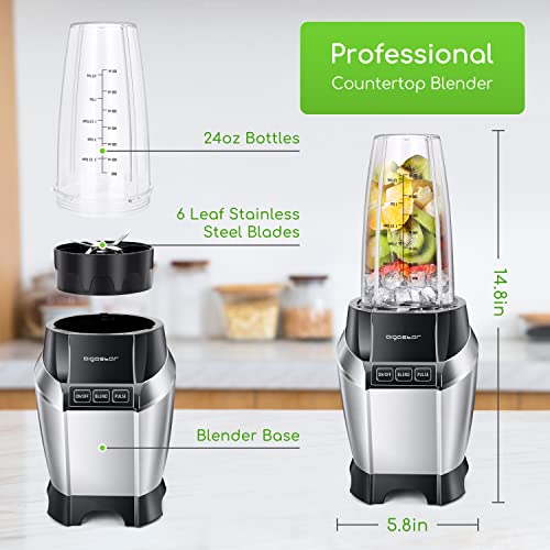 Aigostar 1000W Bullet Blender for Shakes and Smoothies, Personal Blender for Kitchen, Smoothie Blender Juice Licuadora for Crushing Ice Puree Frozen Fruit, Countertop Blender & 24 oz 20 oz To-Go Cups