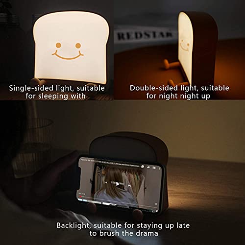 QANYI Toast Bread Night Light,Soft LED Toast Lamp with Cute Face Always Smile,Bedroom Table Lamps Graduation Gifts Ideas for Teen Girls 10 11 12 13 14 Year Old Girls