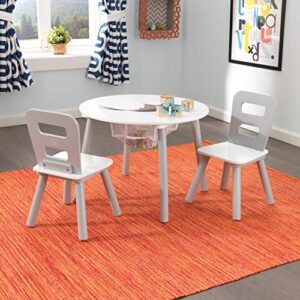 KidKraft 26166 Round Table and Chair Set, White/Gray, 3 & Wooden Sling Bookcase, Sturdy Canvas Fabric, Chevron Pattern- Gray & White