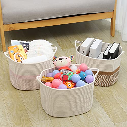 ABenkle Storage Basket, Rope Basket, Dog Toy Basket, Woven Basket, Small Blanket Basket, White Basket, Clothes Basket, Towel Basket, Decorative Boho Gift Basket for Shelf Closet Bathroom Organizer