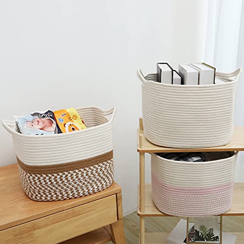 ABenkle Storage Basket, Rope Basket, Dog Toy Basket, Woven Basket, Small Blanket Basket, White Basket, Clothes Basket, Towel Basket, Decorative Boho Gift Basket for Shelf Closet Bathroom Organizer