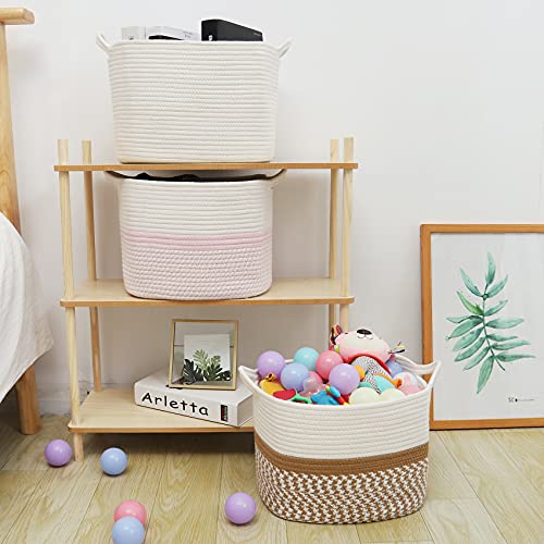 ABenkle Storage Basket, Rope Basket, Dog Toy Basket, Woven Basket, Small Blanket Basket, White Basket, Clothes Basket, Towel Basket, Decorative Boho Gift Basket for Shelf Closet Bathroom Organizer