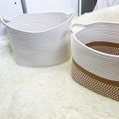 ABenkle Storage Basket, Rope Basket, Dog Toy Basket, Woven Basket, Small Blanket Basket, White Basket, Clothes Basket, Towel Basket, Decorative Boho Gift Basket for Shelf Closet Bathroom Organizer