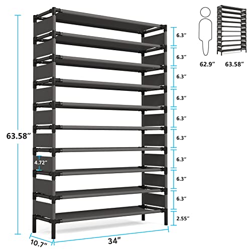 Tribesigns 10 Tiers Shoe Rack, Large Capacity Shoe Organizer, Shoe Shelf for 50 Pair, Large Shoe Rack, Extra Large Shoe Shelf