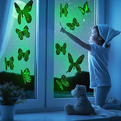 48 Pieces Butterfly Decal, Glow in The Dark 3D Butterfly Sticker for Ceiling Wall Decor DIY Adhesive Butterfly for Room Nursery Living Room Luminous Realistic Butterfly Home Garden (Purple and Blue)