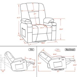 MCombo Manual Swivel Glider Rocker Recliner Chair with Massage and Heat for Nursery, USB Ports, 2 Side Pockets and Cup Holders, Durable Faux Leather 8036 (Dark Brown)