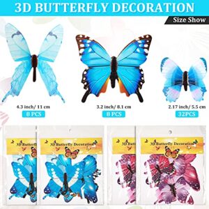 48 Pieces Butterfly Decal, Glow in The Dark 3D Butterfly Sticker for Ceiling Wall Decor DIY Adhesive Butterfly for Room Nursery Living Room Luminous Realistic Butterfly Home Garden (Purple and Blue)