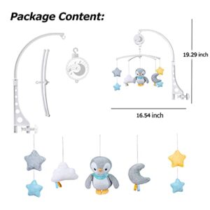 Baby Musical Mobile with Lullabies Music Box, Rotating Penguin Mobile Soother Crib Toy, Gift for Baby Nursery Bed Decoration for Newborn Boys and Girls