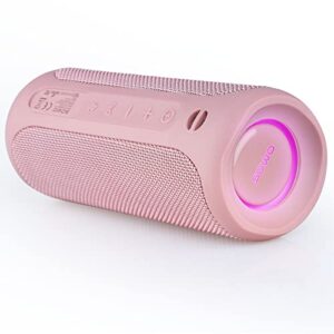 Outdoor Portable Bluetooth Speaker, Wireless IPX7 Waterproof Speaker, 25W Loud Sound, Bassboom Technology, TWS Pairing, 16H Playtime, Speaker with Lights - Pink