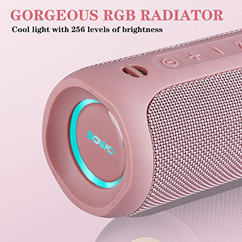 Outdoor Portable Bluetooth Speaker, Wireless IPX7 Waterproof Speaker, 25W Loud Sound, Bassboom Technology, TWS Pairing, 16H Playtime, Speaker with Lights - Pink