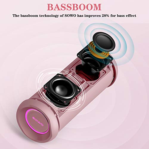 Outdoor Portable Bluetooth Speaker, Wireless IPX7 Waterproof Speaker, 25W Loud Sound, Bassboom Technology, TWS Pairing, 16H Playtime, Speaker with Lights - Pink