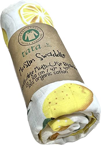 TATA AMG ® Muslin Baby Blankets | Swaddle for Newborns | 100% Organic Cotton Gauze Receiving Blanket Soft, Silky & Breathable for Girls & Neutral Gender | Baby Essentials | 47 x 47 inches