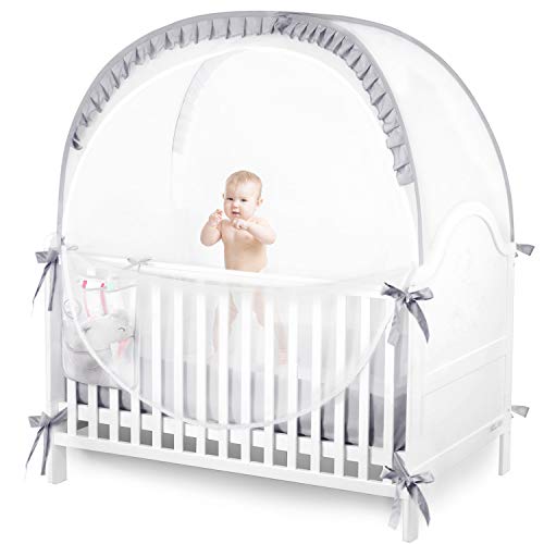 JOINSI Safety Crib Tents to Keep Toddler in, Pop Up Baby Mosquito Net Cover Bed Canopy for Infant