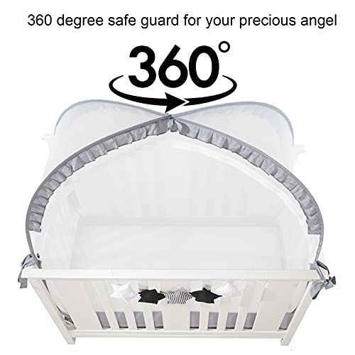 JOINSI Safety Crib Tents to Keep Toddler in, Pop Up Baby Mosquito Net Cover Bed Canopy for Infant