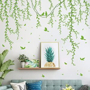 amaonm removable hanging vines wall stickers diy green leaves plant grass wall decals peel and stick flower vine decor for kids baby girls nursery bedroom living room offices classroom (green)