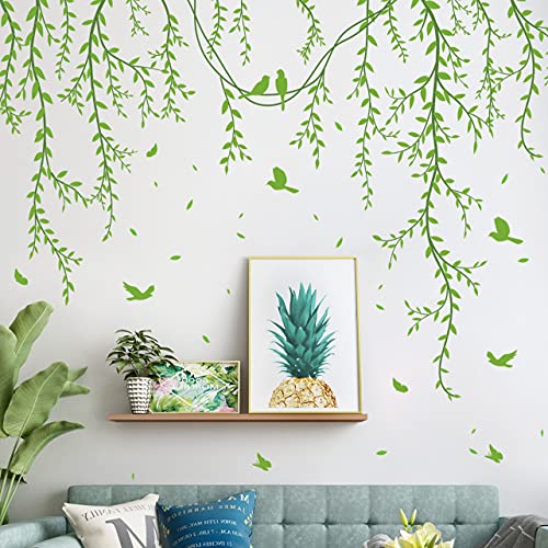 Amaonm Removable Hanging Vines Wall Stickers DIY Green Leaves Plant Grass Wall Decals Peel and Stick Flower Vine Decor for Kids Baby Girls Nursery Bedroom Living Room Offices Classroom (Green)