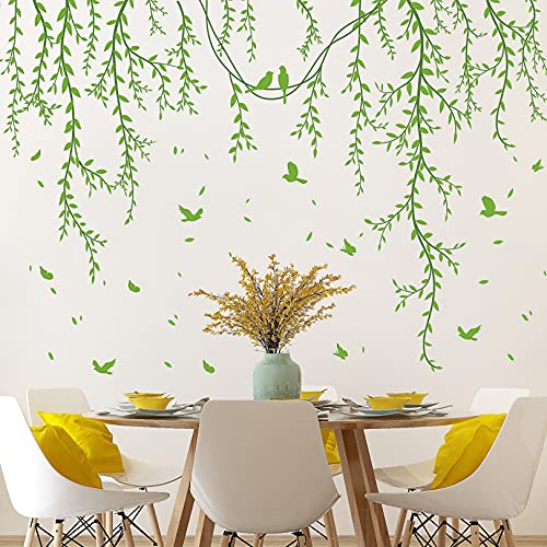 Amaonm Removable Hanging Vines Wall Stickers DIY Green Leaves Plant Grass Wall Decals Peel and Stick Flower Vine Decor for Kids Baby Girls Nursery Bedroom Living Room Offices Classroom (Green)