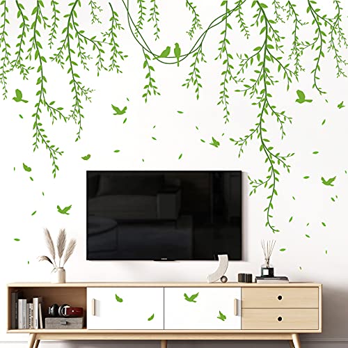 Amaonm Removable Hanging Vines Wall Stickers DIY Green Leaves Plant Grass Wall Decals Peel and Stick Flower Vine Decor for Kids Baby Girls Nursery Bedroom Living Room Offices Classroom (Green)